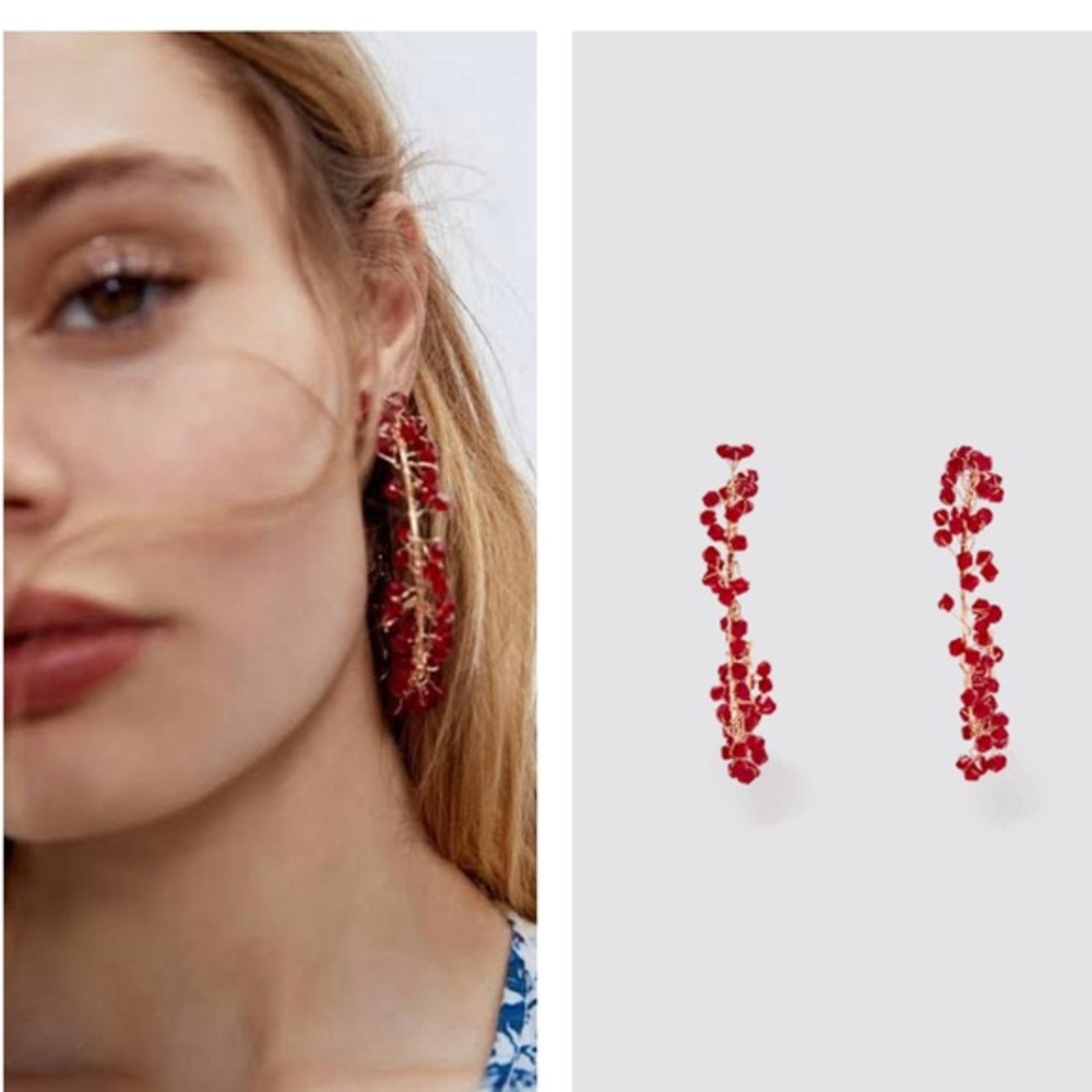 Zara red beaded hoop earrings